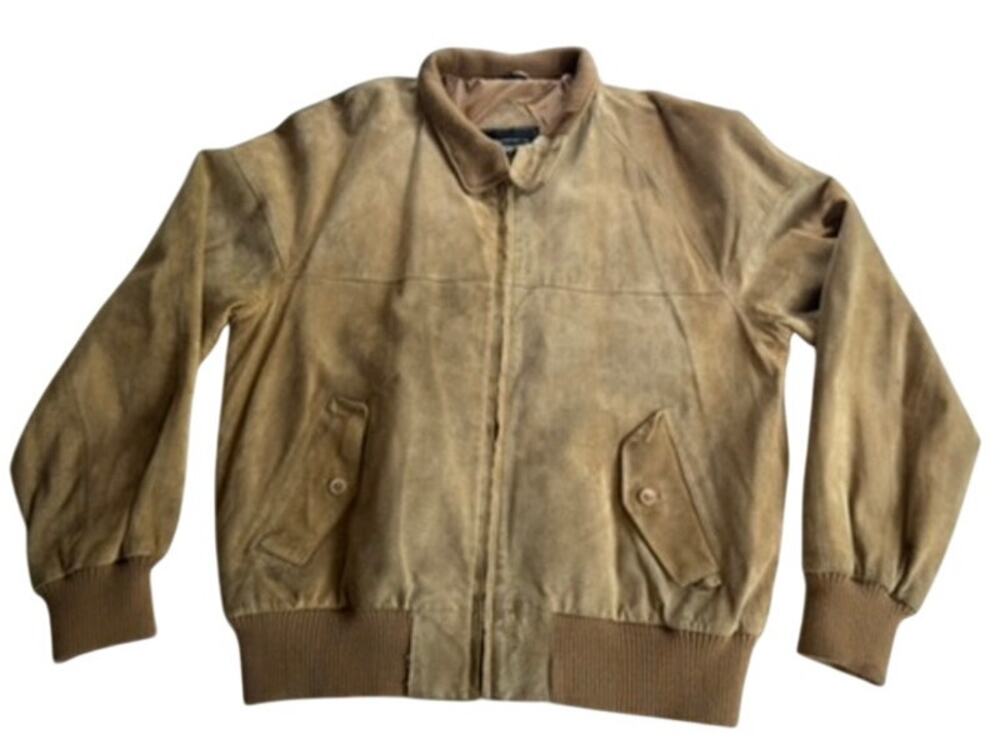 Saks Fifth Avenue Suede Leather Bomber Jacket Mens 44 Tan Made Korea
